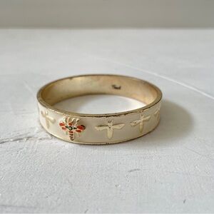 Fossil Bee Dragonfly Gold and Cream Enamel Bangle Bracelet